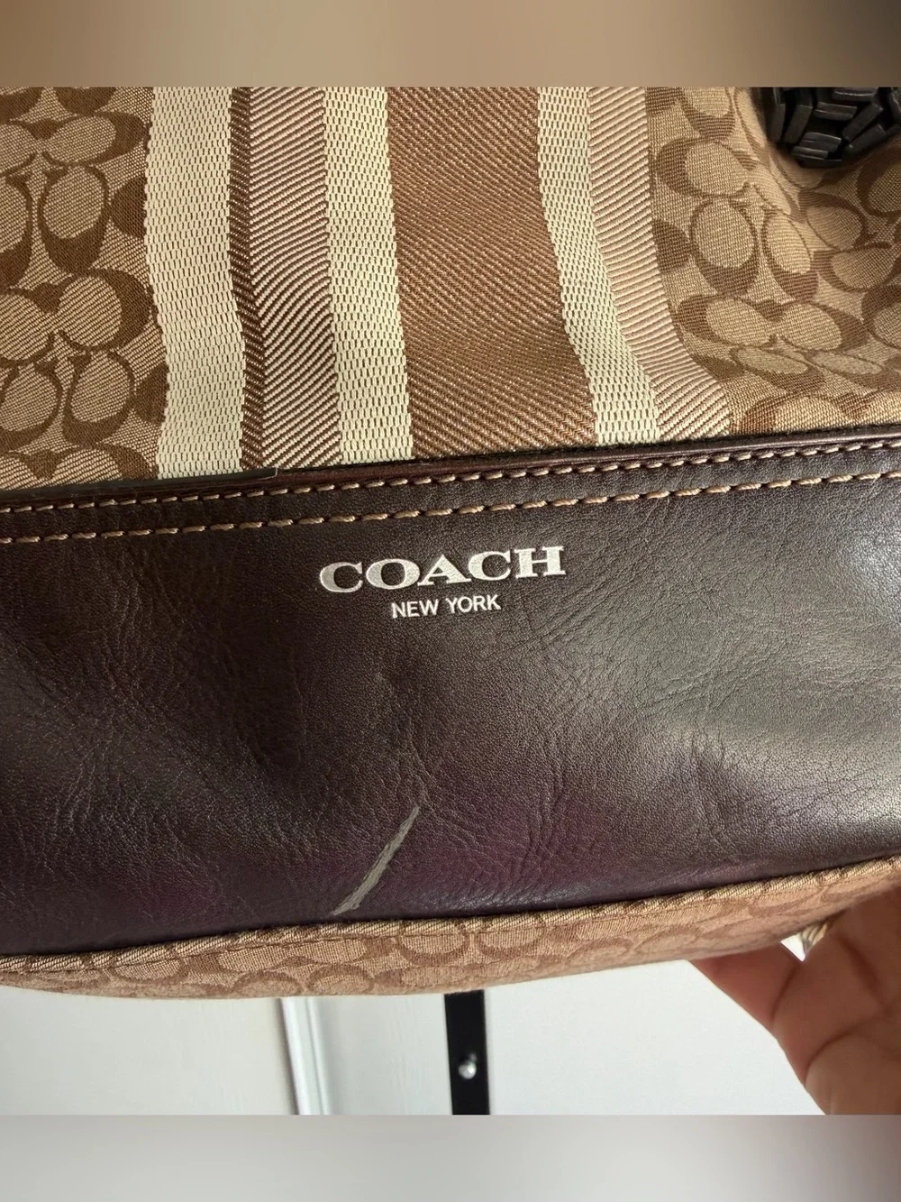 Coach Legacy Brown Beige Hobo Signature C  Leather Trim Bag